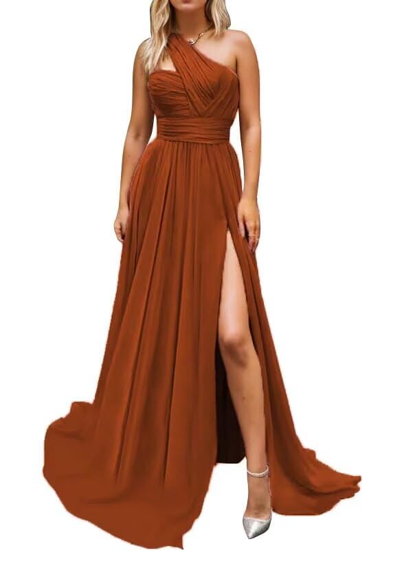 One Shoulder Bridesmaid Dresses 2025 with Pockets Long Prom Dress Formal Gowns LU2