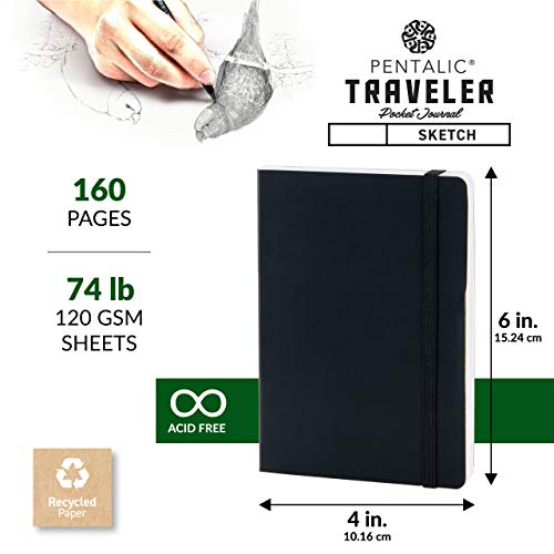 Pentalic - 4" x 6" Traveler Midnight Sketch Black Paper Journal, 160 Pages, Black - Thumbnail 3