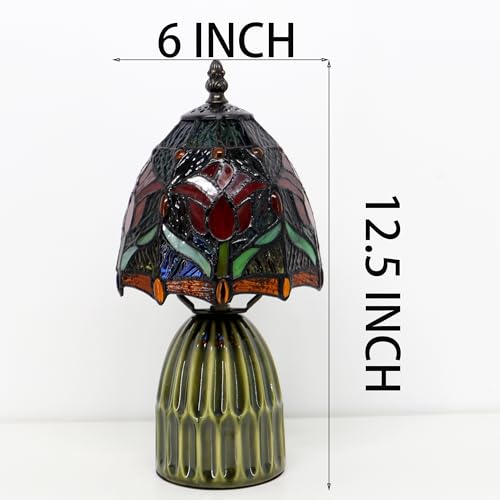 Handcrafted Tiffany-style stained-glass mushroom lamp (12.5-in red tulip) — view 2