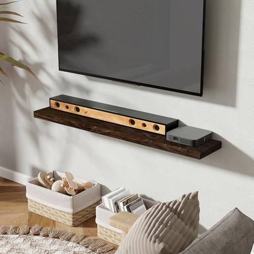 Image of Fun Memories 48 inch Elm Wood Floating Shelves for Wall, Walnut Finish, 1 Pack