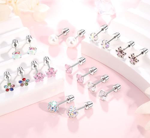 Surgical Stainless Steel Hypoallergenic Stud Earrings for Women Flat Back Earring with Screw Back4