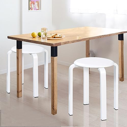 Butaco de madera apilable Yawinhe, paquete de 2 unidades, sillas redondas de 16.5 pulgadas, color blanco; taburetes portátiles para barra, comedor y mesa de café miniatura 2