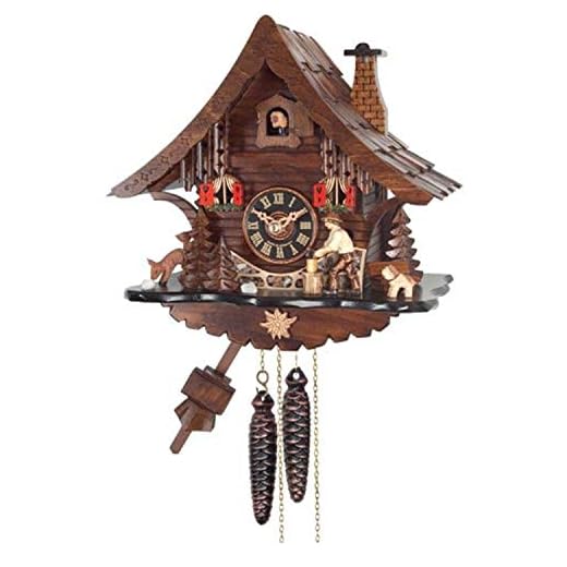 River City Clocks One Day Cuckoo Clock Cottage with Man Chopping Wood