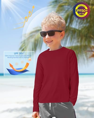 Image of Boys UPF 50+ Rash Guard Swim Shirt, Kids Youth Long Sleeve Sun Protection UV Rashguard Shirts for Water Surfing Beach