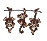 Three Monkeys - Hanging on a Limb - Embroidered Iron on Patch