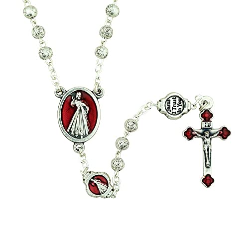 Divine Mercy Rosary With Red Enamel And Decorative Case #TOP4