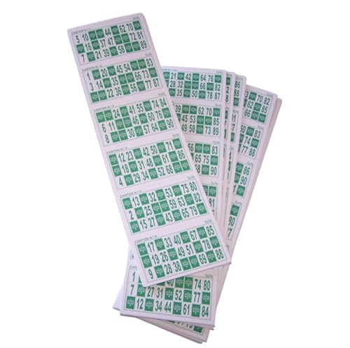 KEKA 210 Cartones de Color Verde, cartones Reutilizables con fichas (no Incluidas) o de Usar y Tirar tachando, para Juego de Bingo Tradicional de 90 Bolas