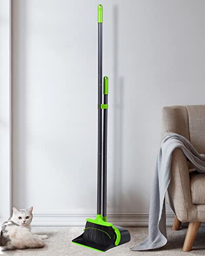 Image of Broom and Dustpan Set for Home, Upgrade 52 inch Long Handle Broom and Dustpan Set, Broom with Dustpan Combo Set for Home Kitchen Room Office Lobby Indoor Floor Cleaning