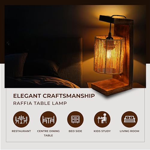 Image of Ikari Homes Vintage Table Lamp I Indonesian Rattan Cane with Braided Wire I Boho Table lamp for Bedroom /Living Room /Office Desk /Restaurants - (Twisted Raffia)