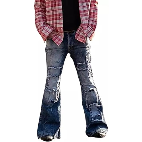 Baggy Hip Hop Jeans for Men Baggy Straight Leg Long Denim Pants Vintage Loose Fit Classic Trousers (X-Large,Bluea4)