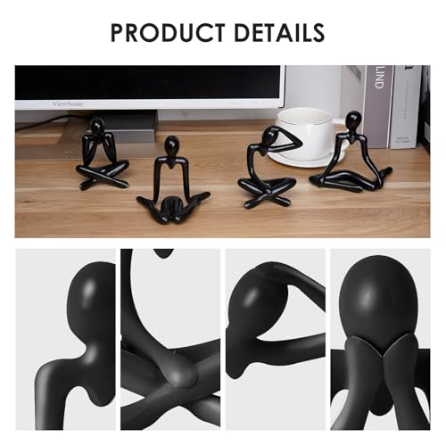 Set de 4 Estatuas Abstractas de Pensador en Plástico Negro miniatura 5