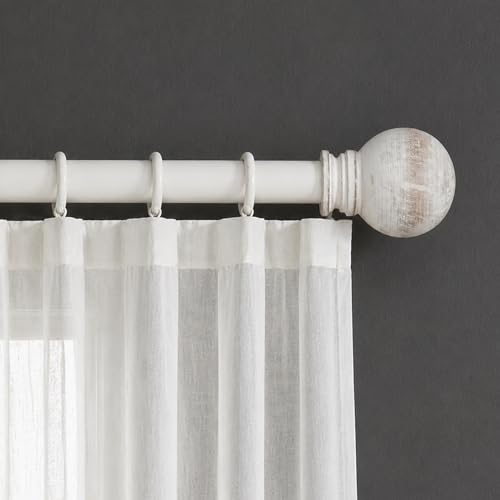 Image of Deco Window 18 inch-44 inch Adjustable Rustproof Curtain Rod for Doors & Windows with Brackets, Extendable Iron Metal Pipe Holder with Wood Ball Finials (Ivory,25MM Diameter)