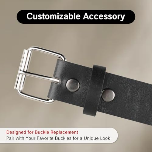 Belt Without Buckle Men's Black Changeable Strap with Removable Snap Interchangeable Leather Belts for Men WomenNo Buckle Men's Belt Strap for Dress or Casual Wear 42-44"4