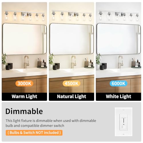 Image of Bathroom Vanity Light, 6-Light Nickel Modern Matte Wall Sconce Lighting with Clear Glass Shade, Wall Lights,Bath Vintage Wall Mounted Lamps for Mirror Bedroom Living Room