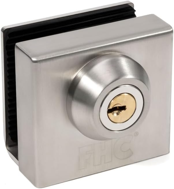 FHC S03P12BS Slip-On Glass Door Lock for 1/2" Thick Glass - Brushed Stainless