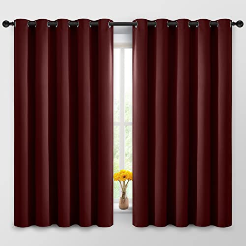Yakamok Blackout Curtains Room Darkening Thermal Insulated Window Panels,Solid Grommet Top Drapes for Bedroom/Living Room(62Wx63L, Burgundy Red, 2 Panels)