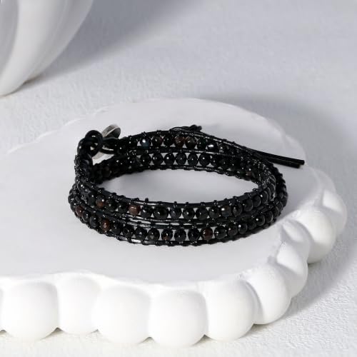 Image of KELITCH Double Wrap Bracelet Women Hand-Braided Turquoise Beads Bracelets Boho Leather Bracelets Bangle