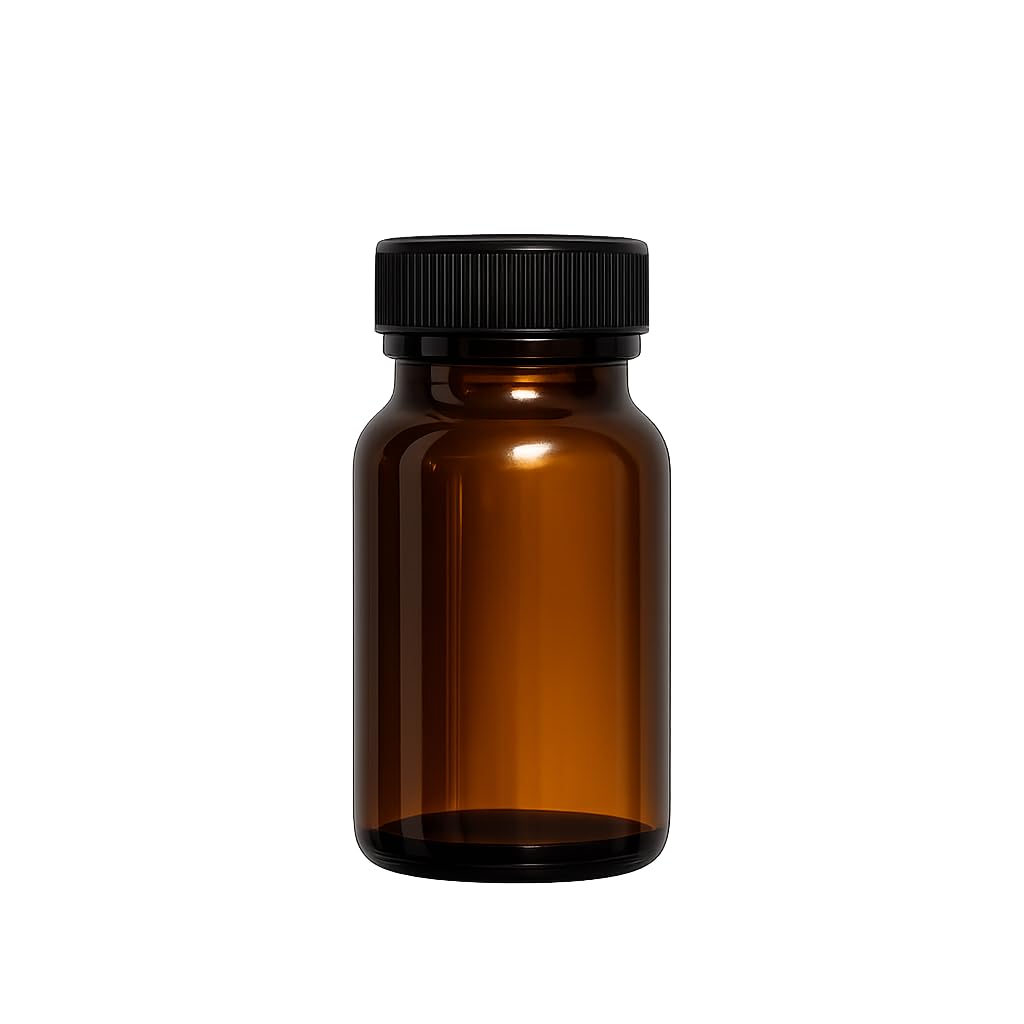 Patco Amber Glass Bottle with Black Screw Cap, Wide Mouth 50ml | UV Light Protection, Airtight Seal, Reusable Container, Pharmaceutical Grade, Screw Top Lid-image-7