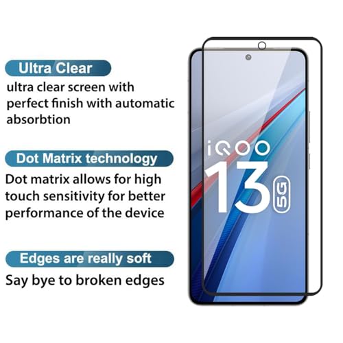 Image of SHILD Military-Grade Gorilla Tempered Glass Screen Protector for iQOO 13 (6.82-Inch) - Edge to Edge Coverage, 9H Hardness, Full HD Clarity, Black - Easy Installation Kit Included