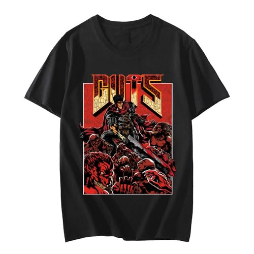 Berserk Guts Graphics T-Shirts Men 100% Cotton T Shirt Manga Swordsman Gatsu Oversized Tees Harajuku Streetwear Top Black S