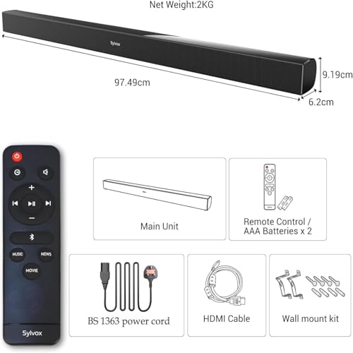 SYLVOX Soundbar for TV, Waterproof IP65 with Remote Control, 4 Equaliser Settings, 2.0 Channel 120 Watt, Wall Mountable, Sound Bar Compatible with Bluetooth, A2DP, USB, AC IN, Designed for Outdoor TV - 11