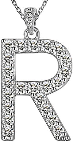 Bling Initial Letter Pendant Necklace for Mens 18K White Gold Plated Over 925 Sterling Silver Cubic Zirconia Initial Letter Necklace for Women Momogram Jewelry Birthday Gifts with Gifts Box