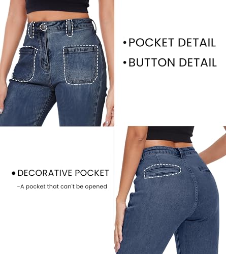 Women Straight Leg Capris Jeans Mid Rise Cropped Pants Stretchy Ankle Length with Pockets Blue3