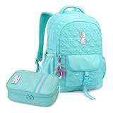 Kit Mochila Escolar Love Just Matelassê e Estojo Box Azul Divisórias Material Colorido Fofo