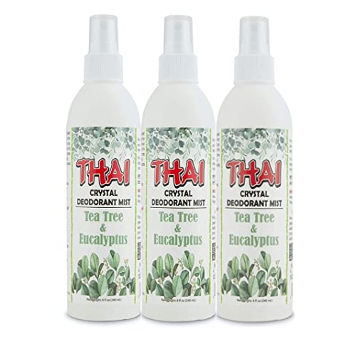 Thai Deodorant Spray 8 oz, Thai Deodorant Stone Crystal Mist, Natural Deodorant, Not tested on animals, Tea Tree & Eucalyptus, pack of 3