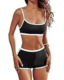 AngiMelo High Waisted Bikini Sets for Women Two Piece Tummy Control Swimsuits Modest Bathing Suit Shorts Swim Suits Teens