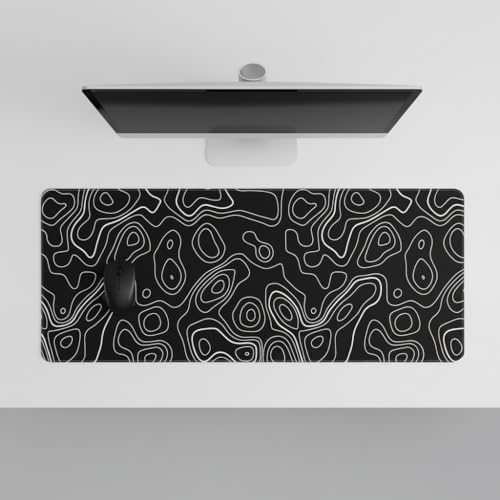 Image of Abstract Contour Line Extended Desk Mat (305 x 813 mm) - 3mm Thick Premium Rubber Base Mouse Pad for Gaming, Office & Work Setup