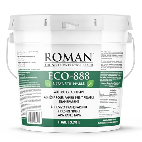 Image of ROMAN's ECO-888 Zero VOC Wallpaper Adhesive, Clear Strippable, 1-Gallon