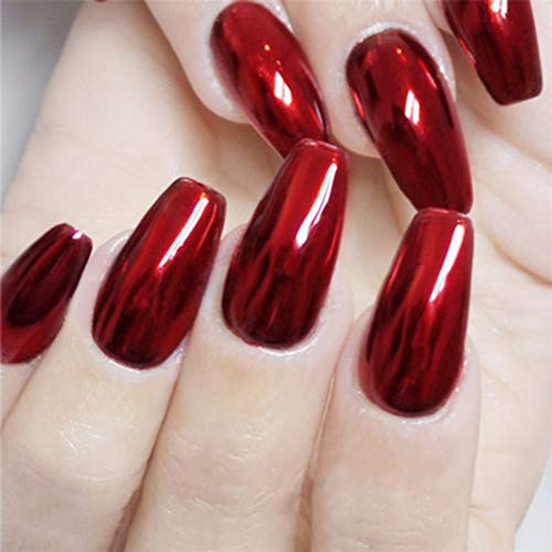 Fdesigner Coffin Fake Nails Red Long Press on Nails Glossy False Nail Acrylic Nails for Women and Girls(24PCS)