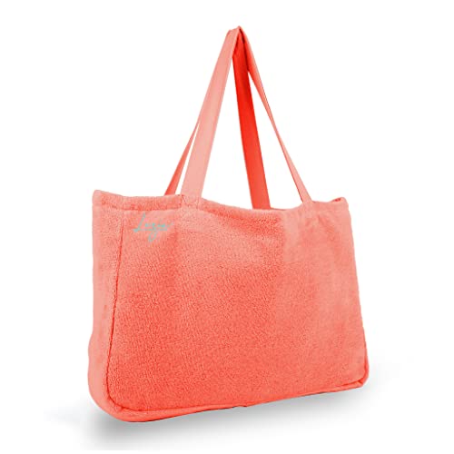 Luzia Cotton Terry Beach Bag – Large Reversible Tote with Pockets – Lightweight, Washable, Foldable - for Travel or Daily Use