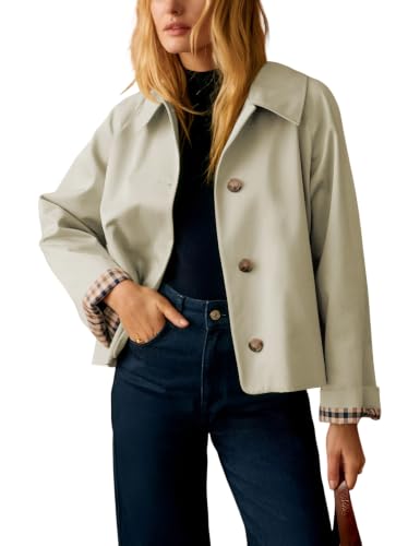 Amazon.com: Dqbeng Womens Short Trench Jacket Plaid Lining Button