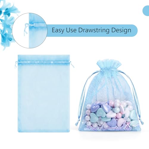 Image of FUNFERY 100Pcs Baby Blue Organza Bags 3x4 in,Small Mesh Drawstring Gift Bag | Little Jewelry Bags for Wedding Party Favors, Mini Drawstring Pouch for Sachet, Candy, Goodie, Treat Bag for Easter Day