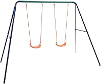 Vista 10 de Juego de columpios para niños con anillos de gimnasia y 4 asientos, juego de deslizadores de metal con marco de acero y 2 asientos de columpio con 1