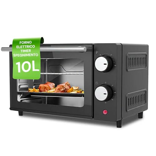 Avilia Horno eléctrico de 10 l, potencia 650 W, ideal para hornear y asar, temperatura ajustable y temporizador con apagado automático, iluminación interior para monitorear la cocción