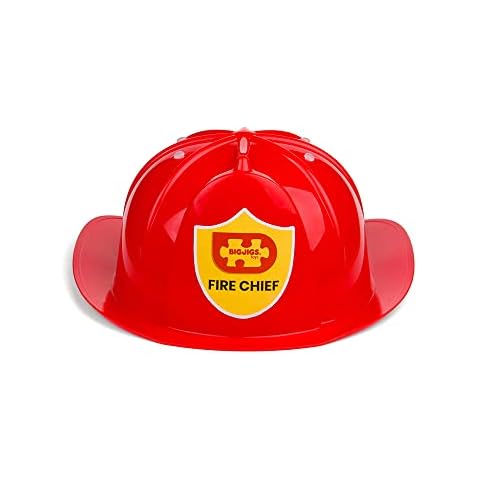 Bigjigs Toys Red Firefighter Helmet for Kids Fireman Costumes - Adjustable Fireman Hat for 3 years + (49cm-55cm), Childrens Role Play Outfit Accessory, Fancy Dress for Boys and Girls Cover