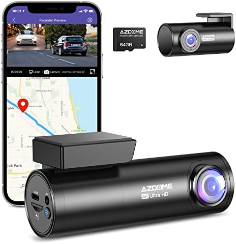 AZDOME Front and Rear Dash Cam, 4K + 1080P Dual Dash Camera for Cars with 5.8GHz WiFi GPS, Night Vision, 24 Hours Parking Mode, WDR, Loop Recording, G-Sensor, APP, Free 64GB Card