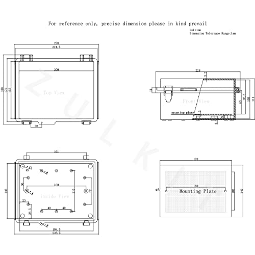 Image of Zulkit Junction Box IP67 Waterproof Electrical Box Hinged Clear Cover Stainless Steel Latch Plastic Enclosure for Project w Mounting Plate Wall Bracket and 2 Cable Gland 8.7 inchx6.7 inchx4.3 inch /220x170x110mm