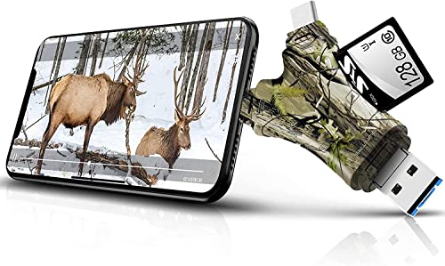 HuntEmUp Trail Camera Viewer SD Card Reader,4 in 1 SD and Micro SD Memory Card Reader Compatible with Phone/Laptop,Trail Camera SD Card Viewer to View Focus Hunting Game Camera Photos Videos Phone