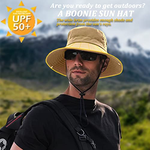 Favuit Sun Hats Safari Hat UV Protection Wide Brim Summer Hat Cotton Foldable Fishing Hiking Cap Breathable Cowboy Style Boonie Hat for Men Women Outdoor (Brown) - Image 2