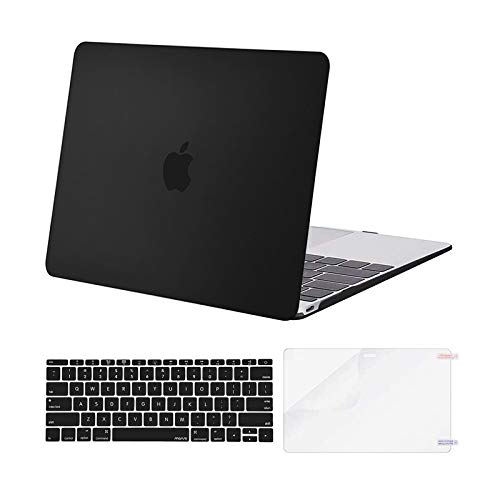 MOSISO Plastic Hard Shell Case & Keyboard Cover Skin & Screen Protector Compatible with MacBook 12 inch with Retina Display (Model A1534, Release 2017 2016 2015), Black