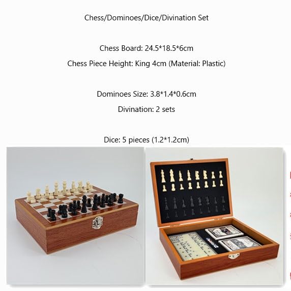 Brettspiele Faltbares Holzschachset 3 in 1 für Reisen Brettspiele Set für Kinder und Erwachsene Schach Dominosteine Wahrsagung Schachsets