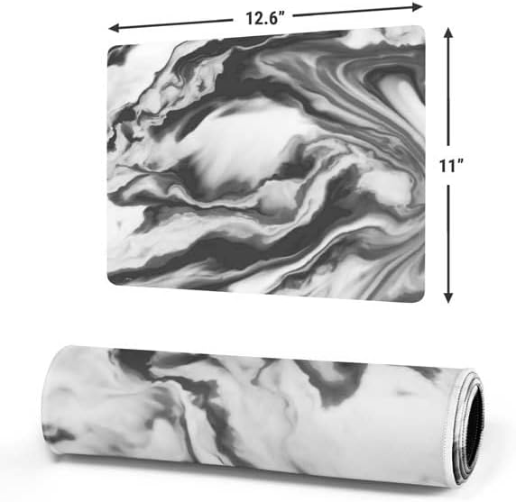 Skinit Small Gaming Mouse Pad - Grey Marble Ink Design with Stitched Edges, Waterproof, Non-Slip Rubber Base, Desk Mat for Keyboard & Mouse, 12.6" x 11" inches