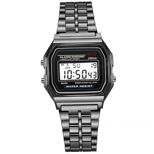 Digital Watch, F91W LED Digital Sports Wrist Watch, Adjustable Business Electronic Clock with Steel Strap, LCD Dial Watch for Men Women (Black)