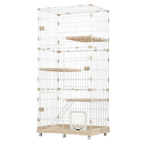 猫 ケージ 収納型 キャットケージ 3段 1段2段可能 キャスター付 キャットハウス (A)