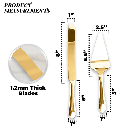 Gold Stainless Steel Cake Serving Set - Cake Knife And Server - Cake Serving Set With Serrated Blade For Easier Cutting - Holidays, Birthdays, Wedding, Anniversary #TOP3