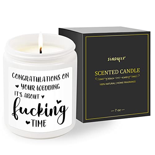 Sinsufur Congratulations Wedding Gift For Couple, Funny Wedding Gifts For Bride, Bridesmaid, Couple, Newlyweds - Engagement Gifts, Newly Engaged Gifts, Bride To Be Gifts - 7Oz Lavander Scented Candles #TOP3